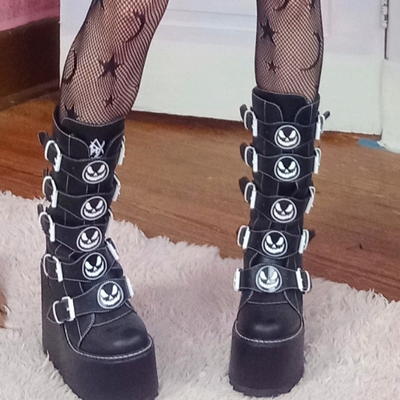 Dolls Kill Shoes - Skeleton buckle platform stompy Boots! Gothic staple! Like new! Yru! Sold